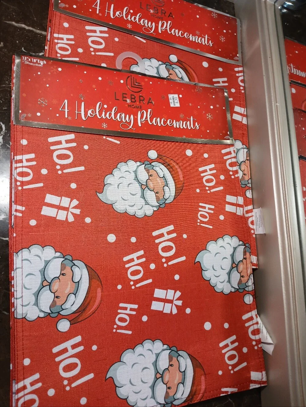 Red Santa 'Ho!' Holiday Placemats Size 13x18 - 2 Set of 4 (8 total)